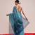 Teal printed cotton blend ethnic saree with blouse piece