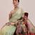 Olive printed cotton blend ethnic saree with blouse piece