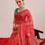 Red printed cotton blend ethnic saree with blouse piece