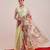 Olive printed cotton blend ethnic saree with blouse piece