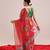 Red printed cotton blend ethnic saree with blouse piece