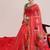 Red printed cotton blend ethnic saree with blouse piece
