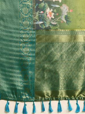 Olive printed silk blend ethnic saree with blouse piece 5