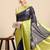 Navy blue printed silk blend ethnic saree with blouse piece