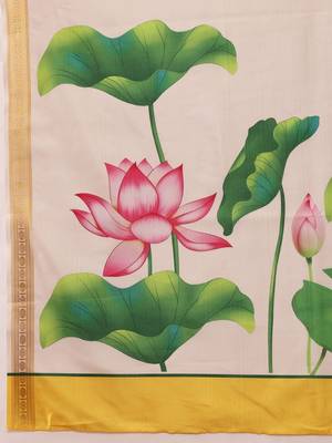 White printed silk blend ethnic saree with blouse piece 5