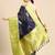 Navy blue printed silk blend ethnic saree with blouse piece