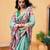Teal printed silk cotton ethnic saree with blouse piece