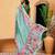 Teal printed silk cotton ethnic saree with blouse piece