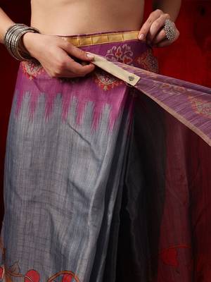 Multicolor printed cotton blend ethnic saree with blouse piece 5