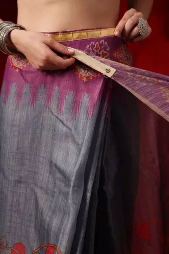 Multicolor printed cotton blend ethnic saree with blouse piece