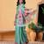 Teal printed silk cotton ethnic saree with blouse piece