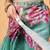 Teal printed silk cotton ethnic saree with blouse piece