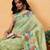 Green printed silk cotton ethnic saree with blouse piece