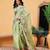 Green printed silk cotton ethnic saree with blouse piece