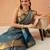 Teal woven silk blend ethnic saree with blouse piece