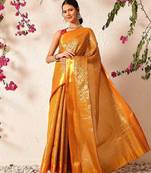 Mustard woven silk blend ethnic saree with blouse piece