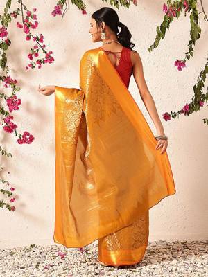 Mustard woven silk blend ethnic saree with blouse piece 2