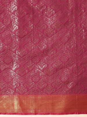 Pink woven silk blend ethnic saree with blouse piece 5