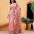 Pink printed silk cotton ethnic saree with blouse piece