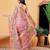 Pink printed silk cotton ethnic saree with blouse piece