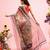 Beige printed cotton blend ethnic saree with blouse piece