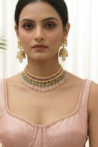 The emerald ruby kundan necklace set