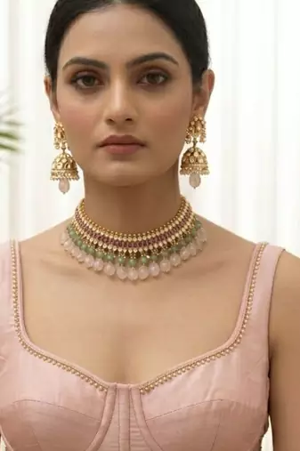 The emerald ruby kundan necklace set