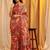 Red printed art silk ethnic saree with blouse piece