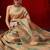 Beige printed silk blend ethnic saree with blouse piece