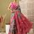 Teal printed cotton blend ethnic saree with blouse piece