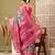 Teal printed cotton blend ethnic saree with blouse piece