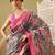 Teal printed cotton blend ethnic saree with blouse piece
