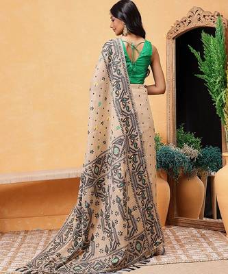Black woven pure cotton ethnic saree with blouse piece 3