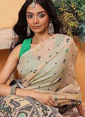 Black woven pure cotton ethnic saree with blouse piece 4