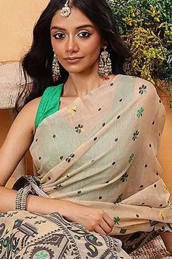 Black woven pure cotton ethnic saree with blouse piece