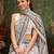 White printed cotton blend ethnic saree with blouse piece