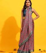 Pink printed art silk ethnic saree with blouse piece