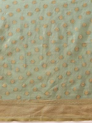 Teal woven tissue party wear saree with blouse piece 5