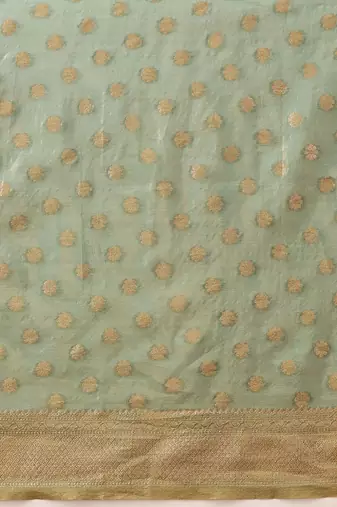 Teal woven tissue party wear saree with blouse piece