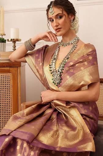 Purple woven tissue party wear saree with blouse piece