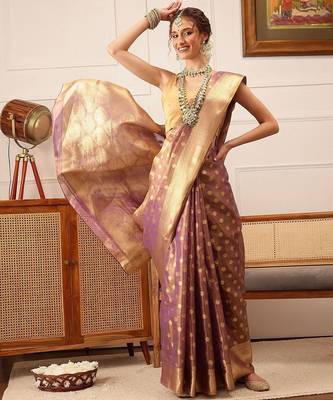 Purple woven tissue party wear saree with blouse piece 2