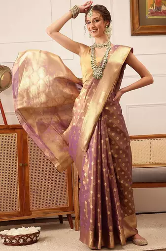 Purple woven tissue party wear saree with blouse piece