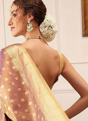 Purple woven tissue party wear saree with blouse piece 3