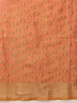Peach woven tissue party wear saree with blouse piece 5