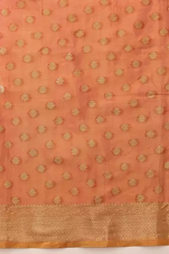 Peach woven tissue party wear saree with blouse piece