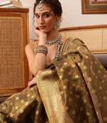 Grey woven tissue party wear saree with blouse piece