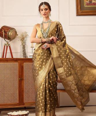 Grey woven tissue party wear saree with blouse piece 2