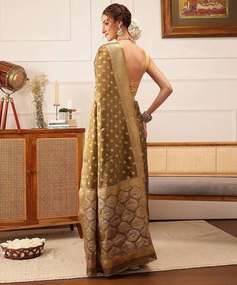 Grey woven tissue party wear saree with blouse piece 3