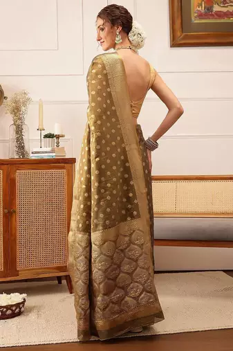 Grey woven tissue party wear saree with blouse piece