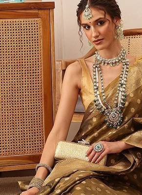 Grey woven tissue party wear saree with blouse piece 4
